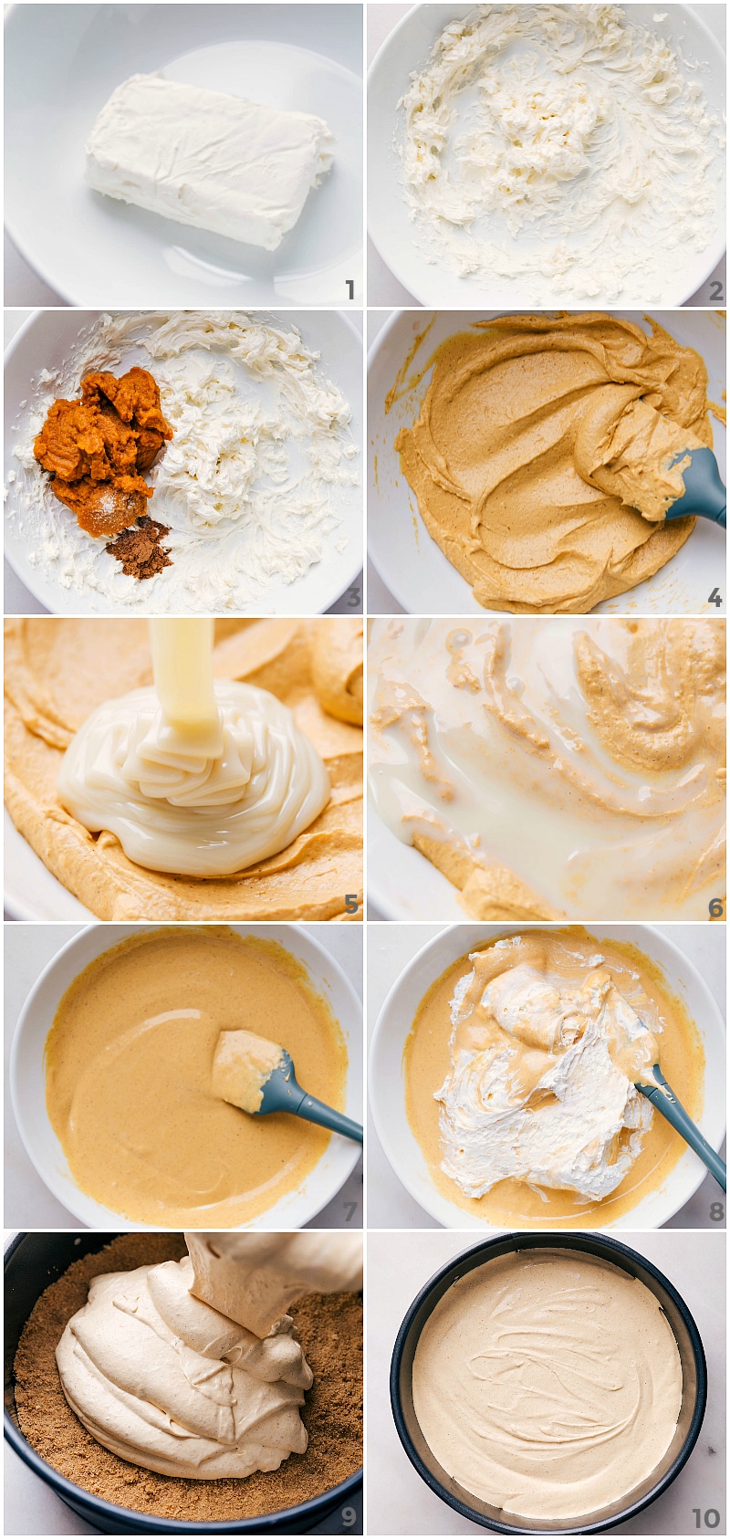 Crafting the Creamy Filling for Easy No-Bake Pumpkin Cheesecake Mixing ingredients to create the luscious filling for easy no bake pumpkin cheesecake.