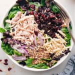 Giant Turkey Cranberry Salad freshly dressed ready to be enjoyed.