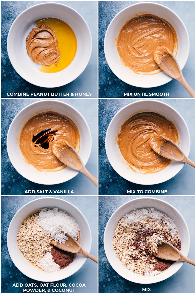 These Chocolate-Peanut Butter Breakfast Cookies are loaded with delicious and satiating ingredients! Recipe via ChelseasMessyApron #dessert #healthier #quick #easy #simple #best #chocolate #peanutbutter #breakfast #cookies Process shots: combining the ingredients