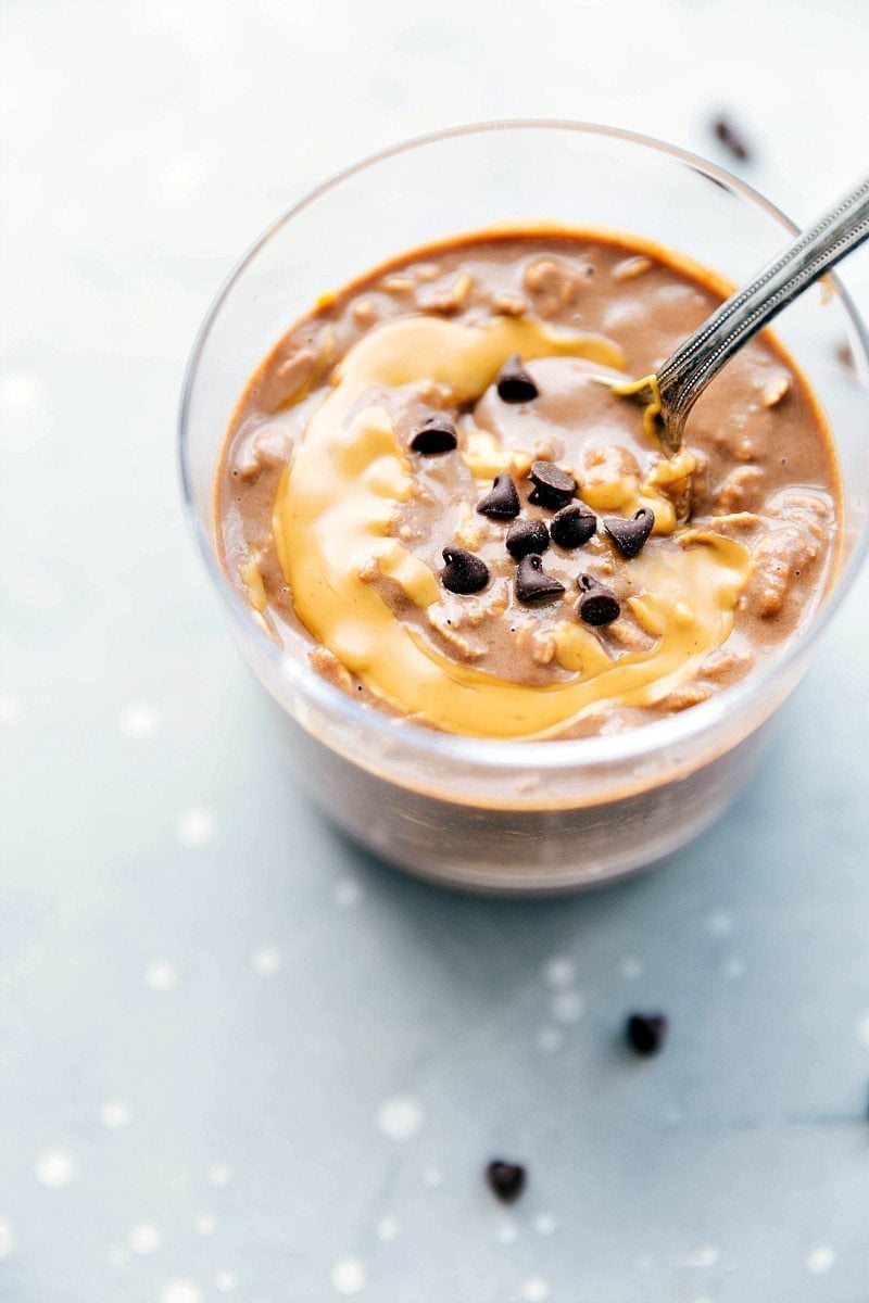 Delicious Peanut Butter Overnight Oats - Ready to Enjoy A cup filled with the delicious and sweet breakfast, ready to be enjoyed.