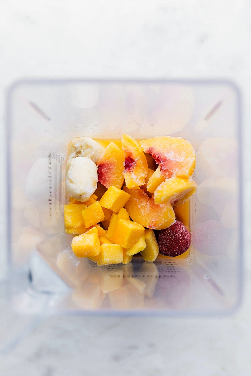 Ingredients in Blender, Ready for Blending All the ingredients in the blender, ready to be blended.