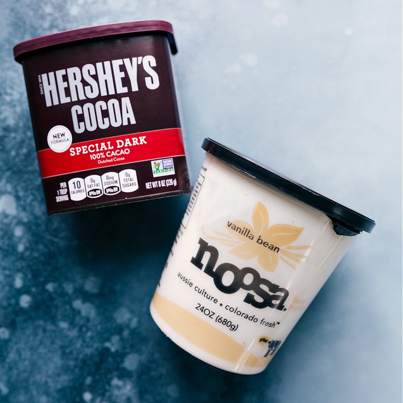 Rich and indulgent Chocolate Frozen Yogurt with a sweet-tart flavor and the perfect creamy, light consistency. Ingredient shot-- the cocoa powder and yogurt used in this dessert