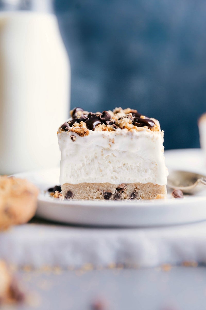 Decadent Cookie Dough Ice Cream Bar Dessert - Indulge in Sweetness Cookie dough ice cream bar on a plate ready for a sweet treat.