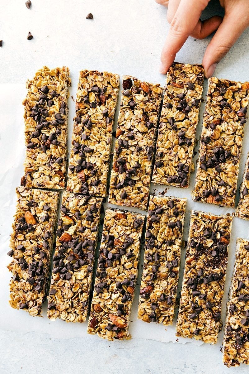 Delightful Homemade Granola Bars - Perfect for On-the-Go Snacking Finished homemade granola bars, a delightful treat perfect for eating on the go.