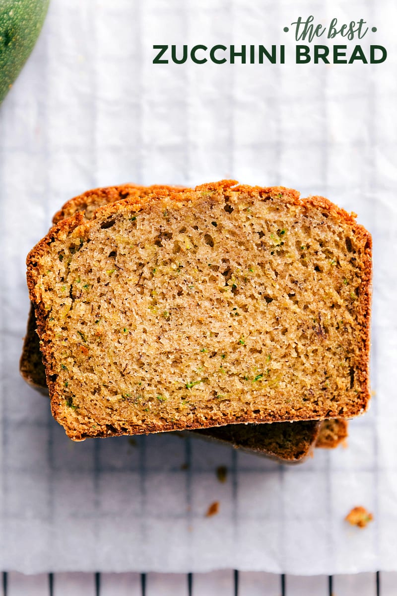 Zucchini Bread Recipe slices stacked on top of each other ready to be enjoyed.