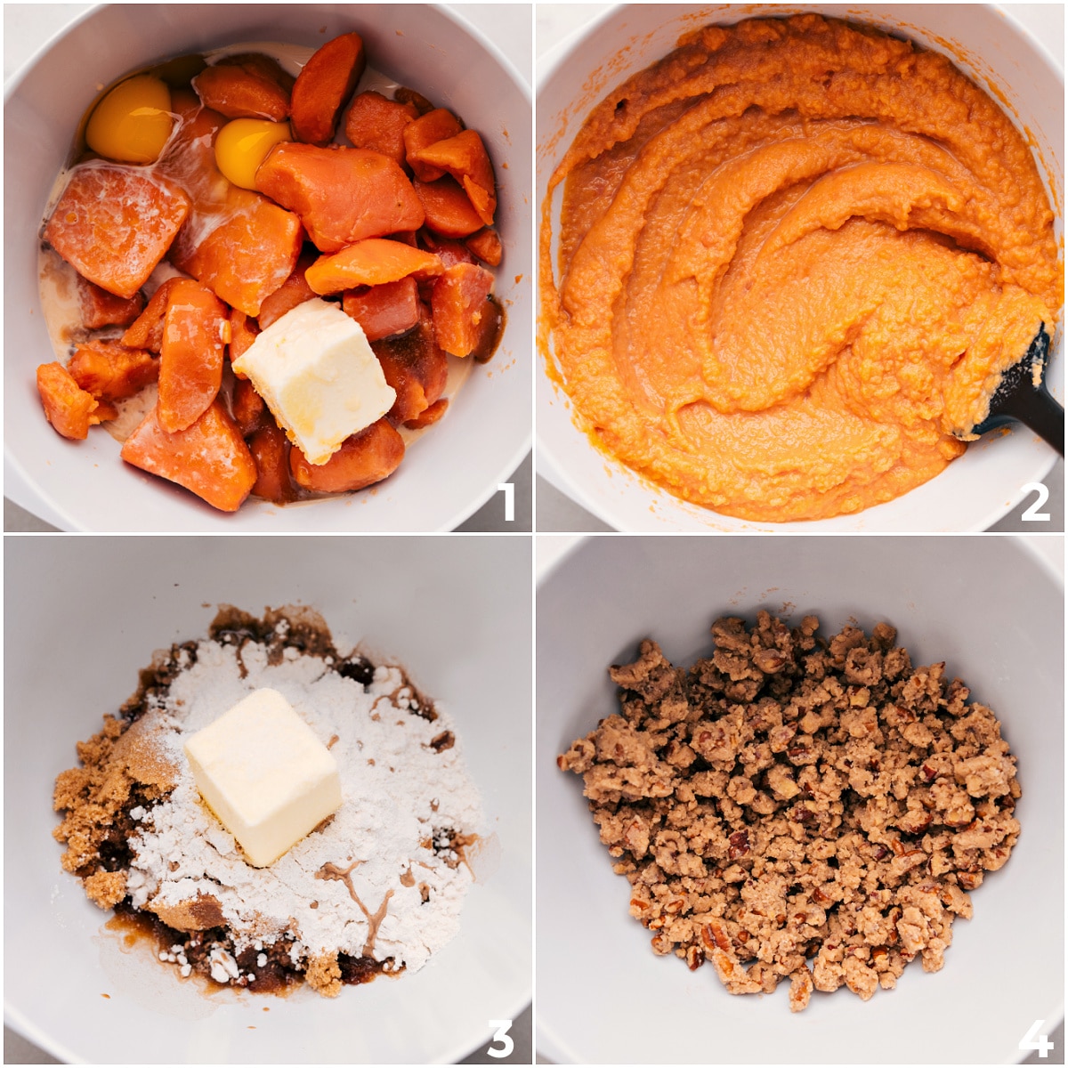How To Make Crockpot Sweet Potato Casserole All the filling ingredients are mixed together, and the topping is combined separately.