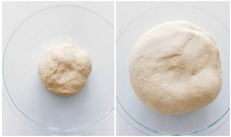 Deliciously gooey Homemade Cinnamon Rolls come with step-by-step photos, detailed instructions, and all my top tips for perfect rolls every single time. Recipe via Chelseasmessyapron.com #homemade #brunch #cinnamonroll #cinnamon #breakfast #gooey The dough rising for Homemade Cinnamon Rolls.