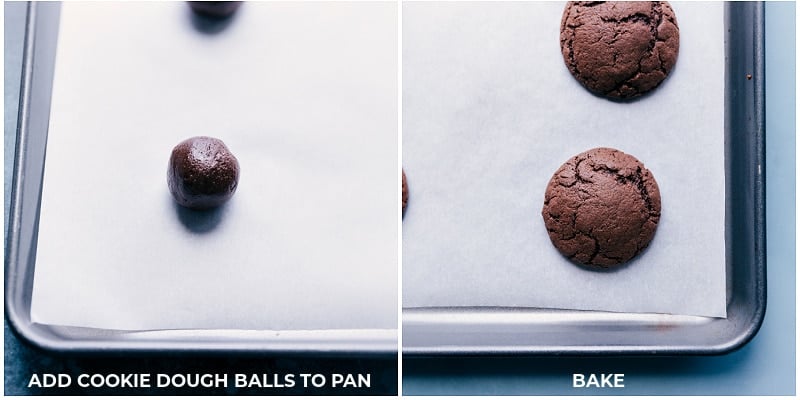 Homemade Oreos are the best! Recipe via chelseasmessyapron #dessert #best #quick #easy #simple #cremefilling #homemade #oreos Cookie dough balls before and after baking