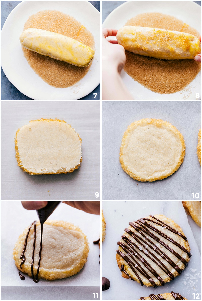 From Sugar Roll to Chocolate Drizzle: Crafting Perfect Shortbread Cookies Rolling cookie dough in sugar, baking to perfection, and finishing with a chocolate drizzle.