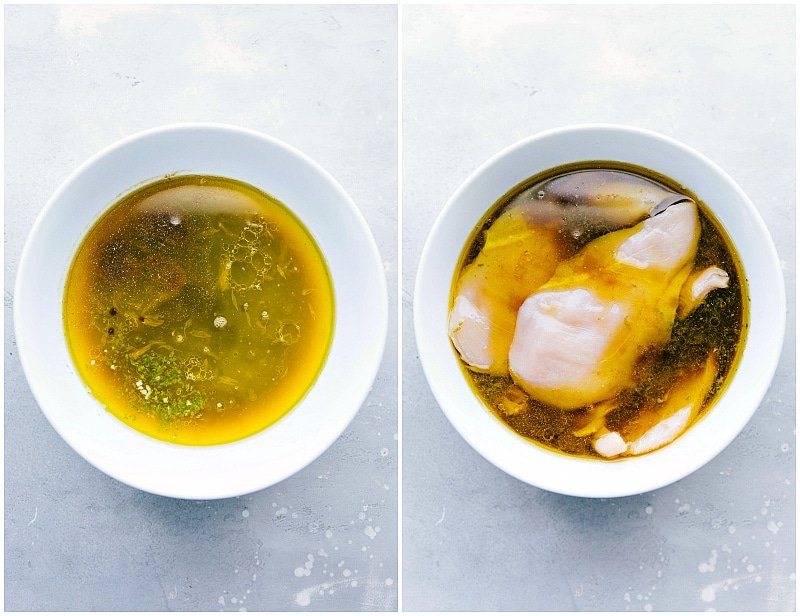 Chicken Marinade with Chicken Pieces A bowl containing the marinade with meat immersed in it, highlighting the marinating process that enhances the flavor.