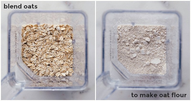 Creating Oat Flour: Grinding Process from Oats Creating oat flour from oats, by blending.