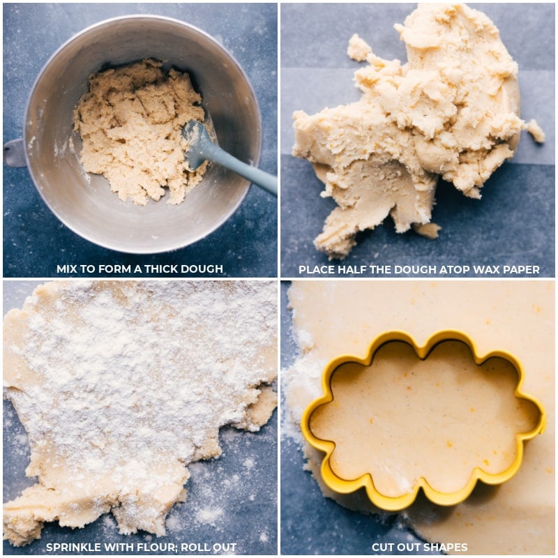 This Cut-Out Sugar Cookie Recipe is my go-to when using a cookie cutter! A simple, but delicious cookie recipe with stunning results and minimal hands-on or chilling time. Plus, the sugar cookie icing is easy to work with and so tasty (unlike a lot of royal icing recipes.) Recipe via ChelseasMessyApron #dessert #best #quick #easy #simple #treat #fresh #frosting #icing #icedsugarcookies #cutout #sugar #cookie #recipe Process shots-- images of the dough being rolled out and cut into shapes