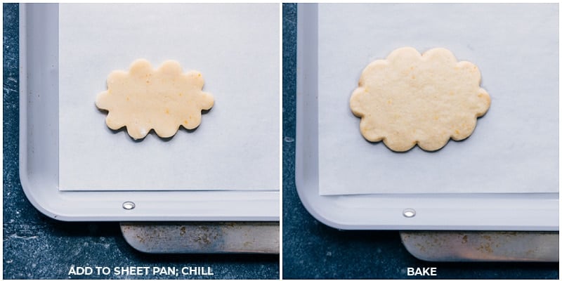 This simple Cut-Out Sugar Cookie Recipe is my go-to when using a cookie cutter! A simple, but delicious cookie recipe with stunning results and minimal hands-on or chilling time. Plus, the sugar cookie icing is easy to work with and so tasty! Recipe via ChelseasMessyApron #dessert #best #quick #easy #simple #treat #fresh #frosting #icing #icedsugarcookies #cutout #sugar #cookie #recipe Process shots of Cut-Out Sugar Cookie recipe-- images of the cookies unbaked and baked.