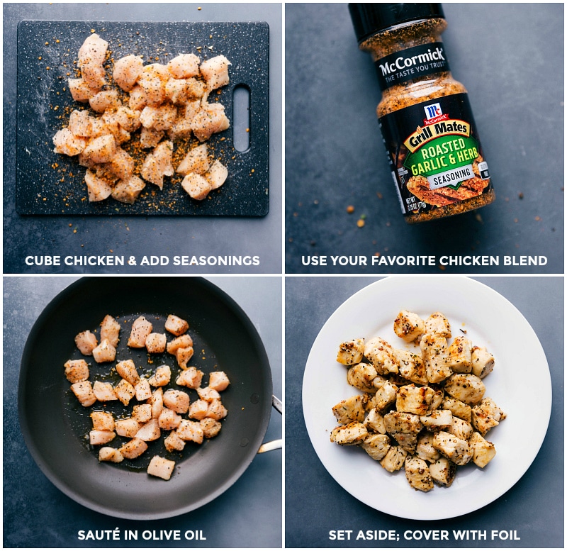 Prepping, Seasoning, and Cooking Meat for Chicken Alfredo The meat being prepped, seasoned, and cooked.