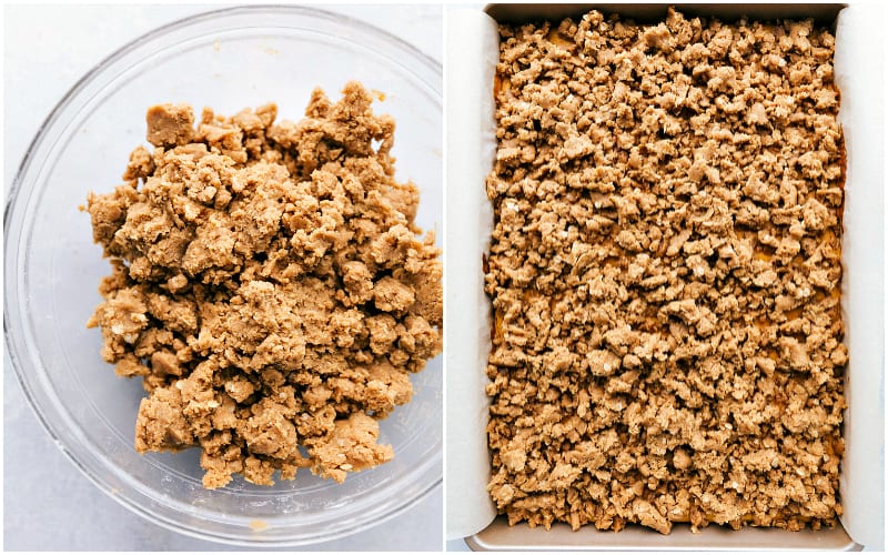 The BEST pumpkin cheesecake -- a delicious cinnamon graham cracker crust with two layers of cheesecake topped with an easy streusel and caramel sauce. These famous pumpkin cheesecake bars are sure to be a smash hit wherever you serve them!