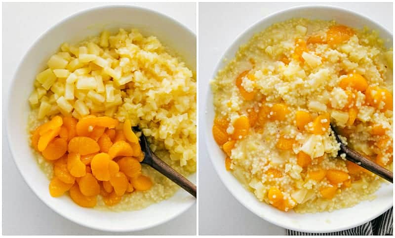 Frog Eye Salad is a retro side or dessert โsaladโ with canned fruits, acini de pepe pasta, and whipped topping--and a silly name! Frog Eye Salad ingredients