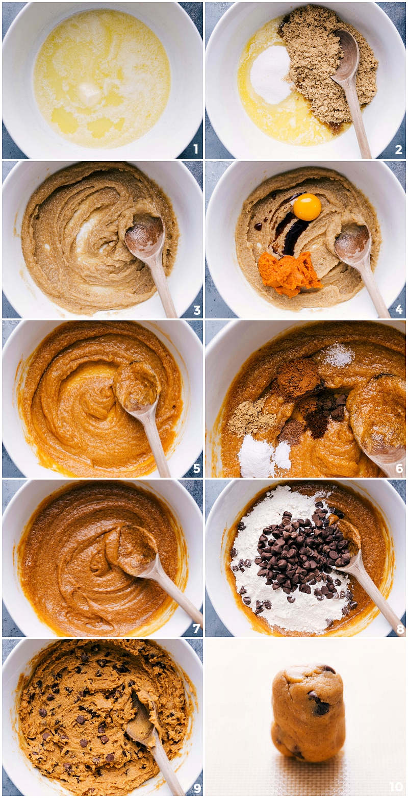 Creating Cookie Dough: From Ingredients to Rolling into a Ball Adding ingredients to a bowl, stirring to make the dough, and rolling the dough into a ball.