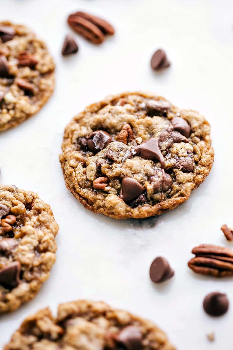 Freshly Baked Oatmeal Pecan Cookies - Ready to Enjoy The finished dessert, full of delicious and complementary flavors, ready to be enjoyed right out of the oven.