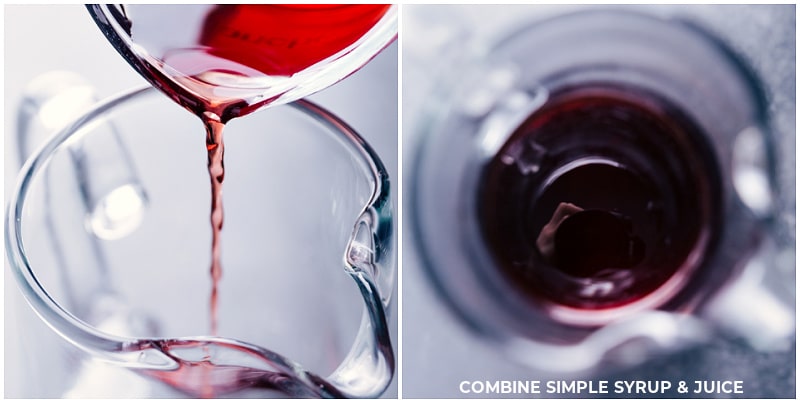 How To Make Sparkling Pomegranate Juice The pomegranate juice and simiple syrup combined into a pitcher for this sparkling pomegranate juice.