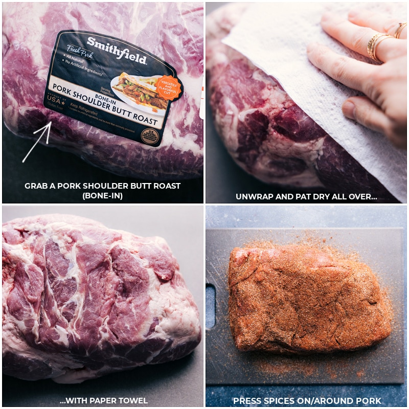 This Cafe Rio Sweet Pork Recipe is a restaurant copycat recipe that is even better homemade (not to mention cheaper!)! Recipe via ChelseasMessyApron #dinner #quick #easy #simple #copcatrecipe #familyfriendly #kidfriendly #caferio #sweetpork #recipe Process shots of Cafe Rio sweet pork recipe-- images of the pork being prepped and spices being rubbed on it