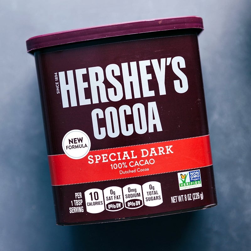 Special Dark Cocoa Powder for Breakfast Recipe A container of special dark cocoa powder, the key ingredient used in this breakfast recipe.