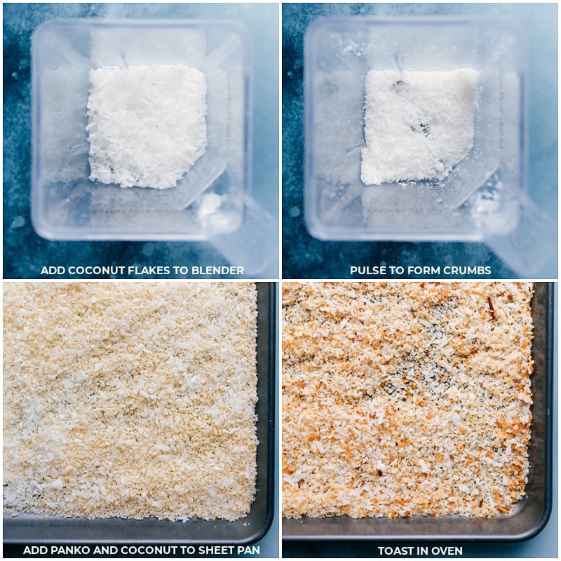 Toasting The Coconut And Panko For The Crispy Coating Of These Coconut Chicken Tenders Preparing and toasting the coconut and panko to coat the meat.