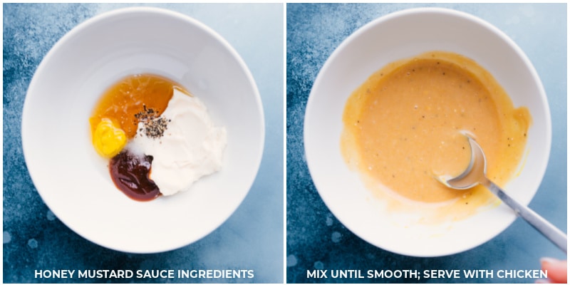 Whisking Together a Simple Honey-Mustard Sauce. Creating the honey-mustard dipping sauce.