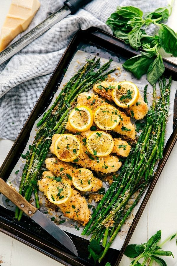 One Pan Lemon Parmesan Chicken And Asparagus One Pan Lemon Parmesan Chicken and Asparagus is one of those spring recipes youโll want on repeat.