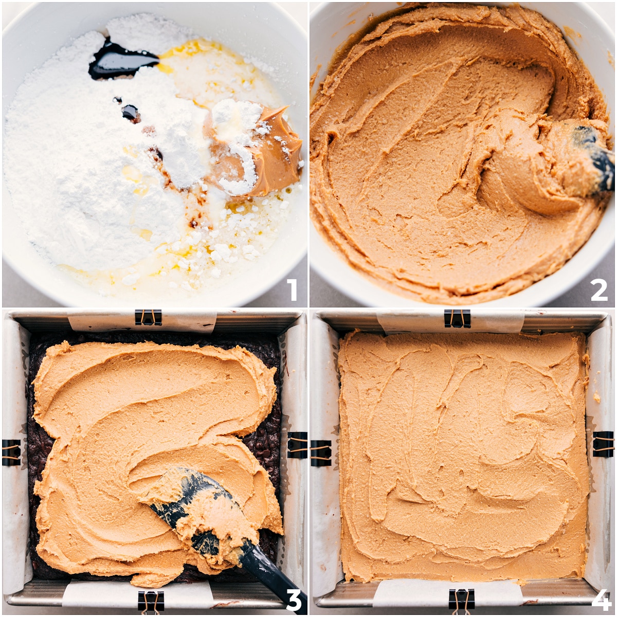 Peanut Butter Brownies With Chocolate On Top Sugar, butter, and peanut butter mix together before being added to the brownies for the peanut butter layer in Buckeye Brownies.