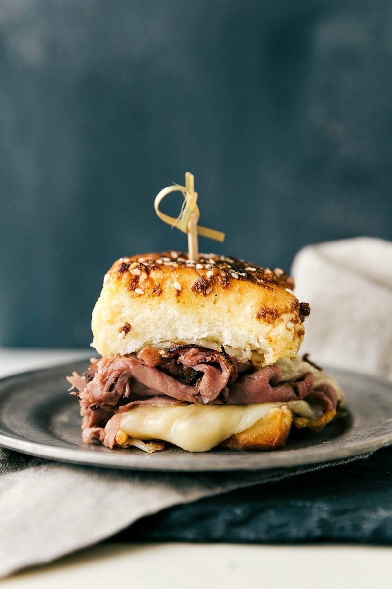 The best possible version of French Dip sandwiches The sandwich on a plate.