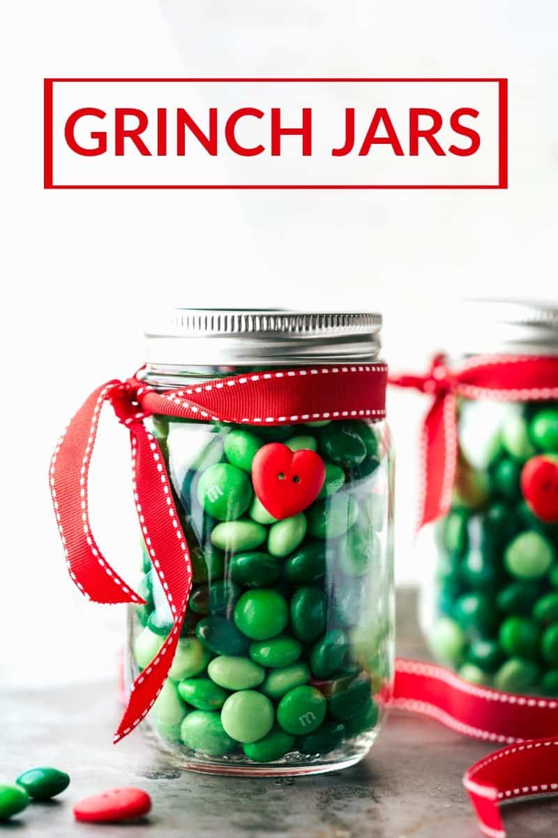 Four Easy And Creative Christmas Mason Jar Gift Ideas Grinch jars that go along with these Christmas mason jar gift ideas.