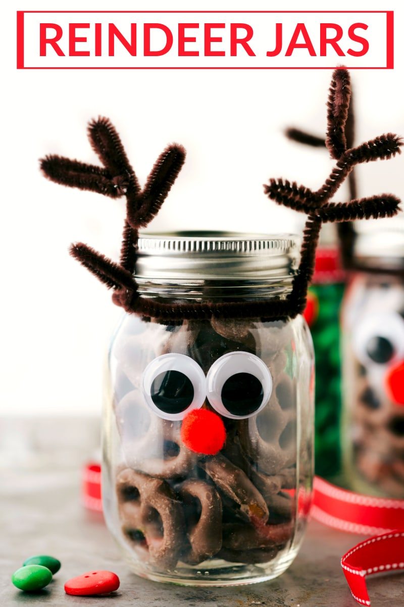 Simple And Festive Reindeer Mason Jars Reindeer jars that go along with these Christmas Mason jar gift ideas.