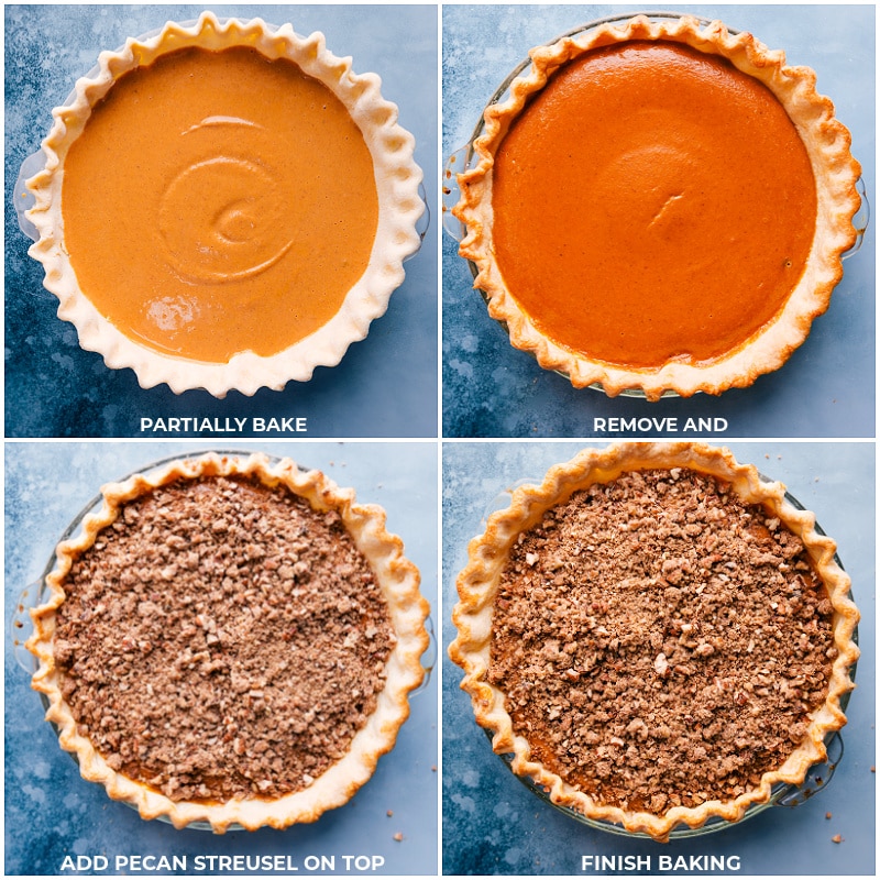Add Pecan Streusel On Top Your Pumpkin Pie Partially baking the dessert, adding the streusel topping, and baking it again.