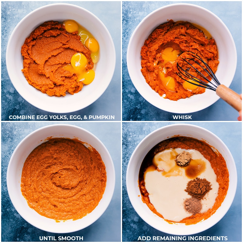 How To Make Pumpkin Pecan Pie Recipe Eggs and pumpkin whisked together with sweetened condensed milk, vanilla, and spices for this pumpkin pecan pie.