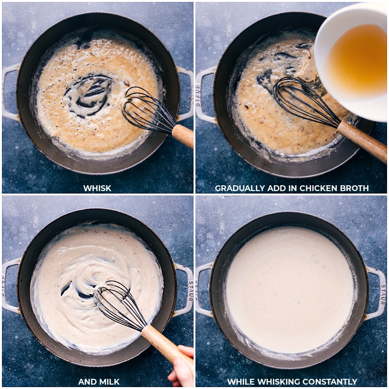 How To Make The Cajun Sausage Cream Sauce Whisk the sauce; sir in chicken broth and milk; whisk constantly for this Cajun Sausage Pasta.