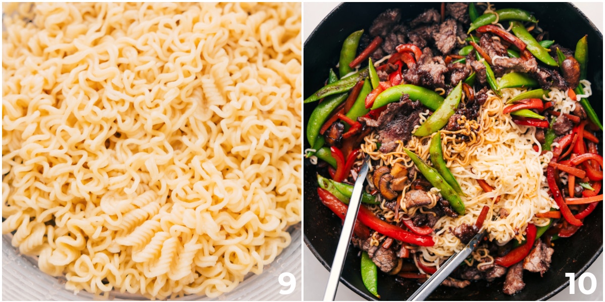 Tossing In The Ramen Noodles For The Garlic Beef And Veggie Ramen Cooking the noodles and tossing it with the sauce and all the other ingredients.