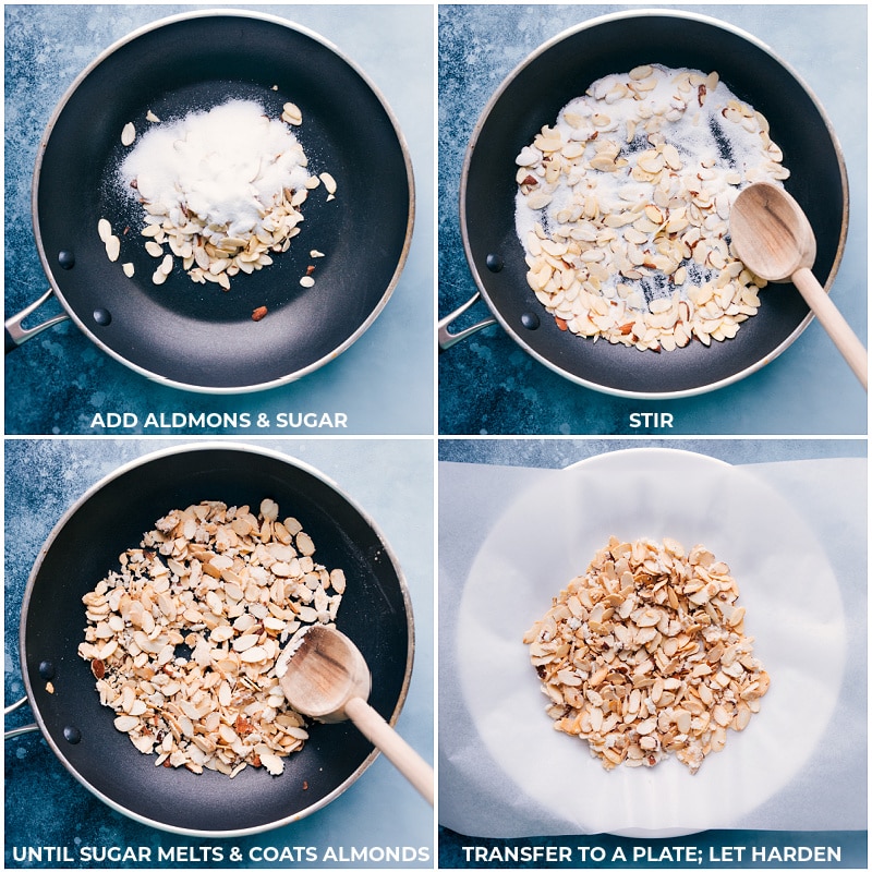 Here's our favorite Beet Salad, complete with perfectly caramelized roasted beets, fresh citrus, creamy goat (or feta) cheese, and sweet, candied almonds. Recipe via chelseasmessyapron #dinner #side #best #quick #vegetarian #oranges #sliveredalmonds #goatcheese #healthy #beet #salad Process shots: making candied almonds