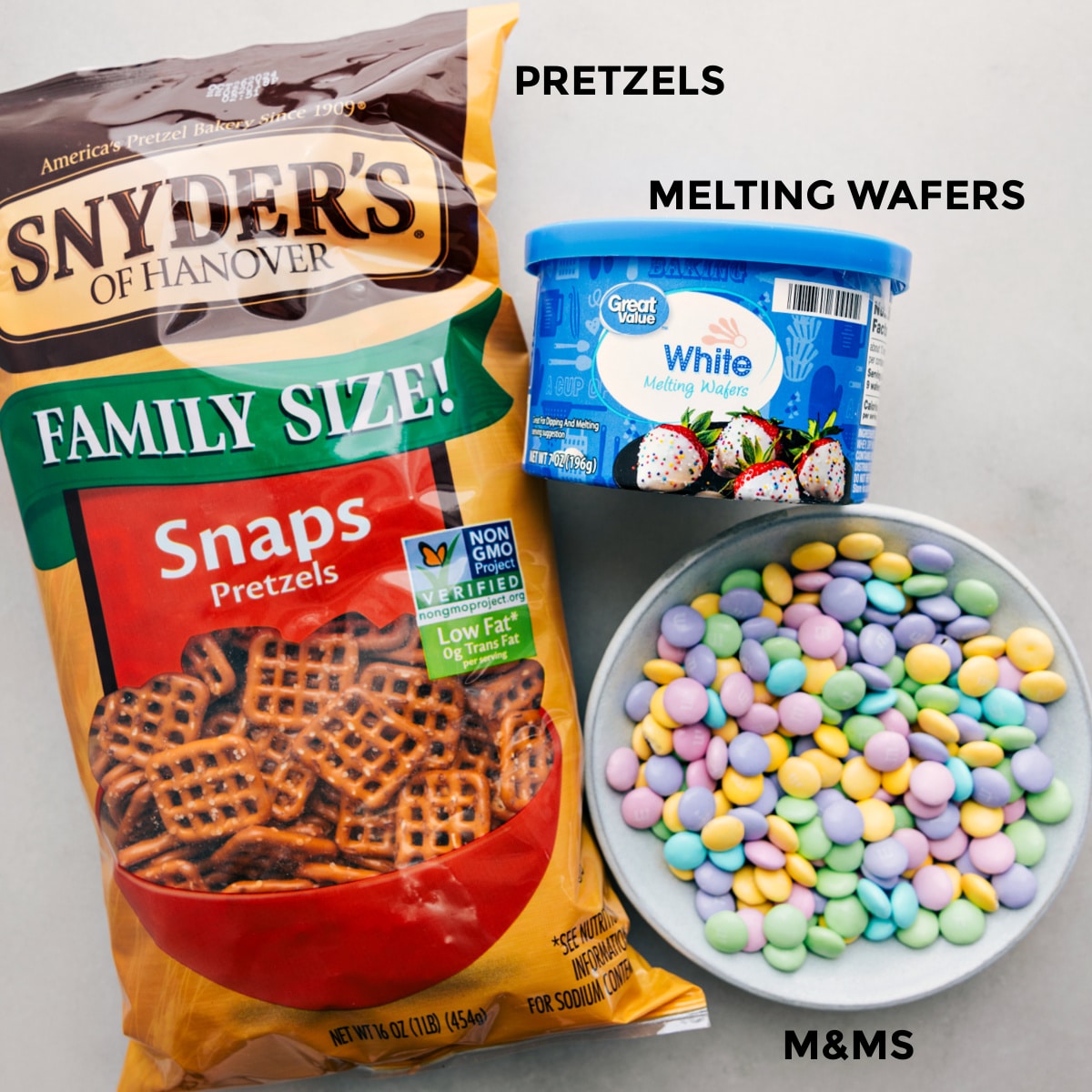 Simple, 3-Ingredient Flower Pretzels The 3-ingredients in this recipe prepped out for easy assembly.