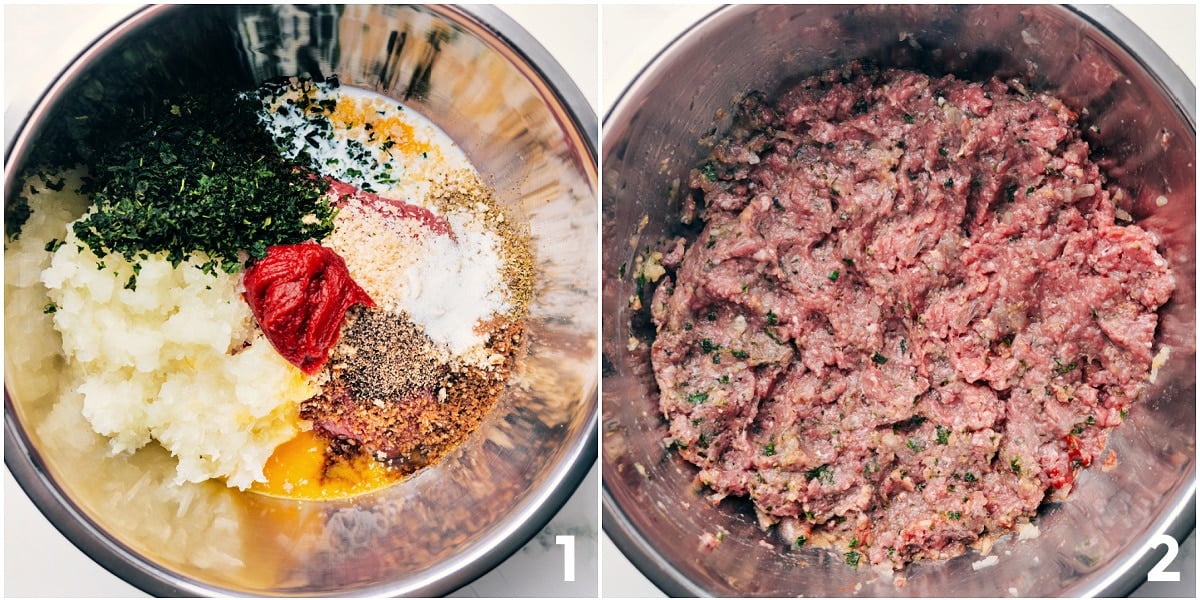 Best mini meatloaf recipe, mashed potatoes, and roasted green beans all get baked together on ONE sheet pan! Recipe via chelseasmessyapron #easy #meat #sheetpan #recipe