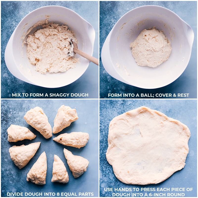 Our favorite Fry Bread is a flatbread made with simple and accessible everyday ingredients. The dough is deep fried in oil and can be enjoyed right out of the oil or with various toppings -- sweet or savory. Recipe via ChelseasMessyApron #fried #best #quick #easy #simple #carnival #fry #bread #frybread Process shots of Fry Bread-- images of the dough being rolled into a ball and then it being divided into 8 parts and each part being pressed into 6-inch rounds