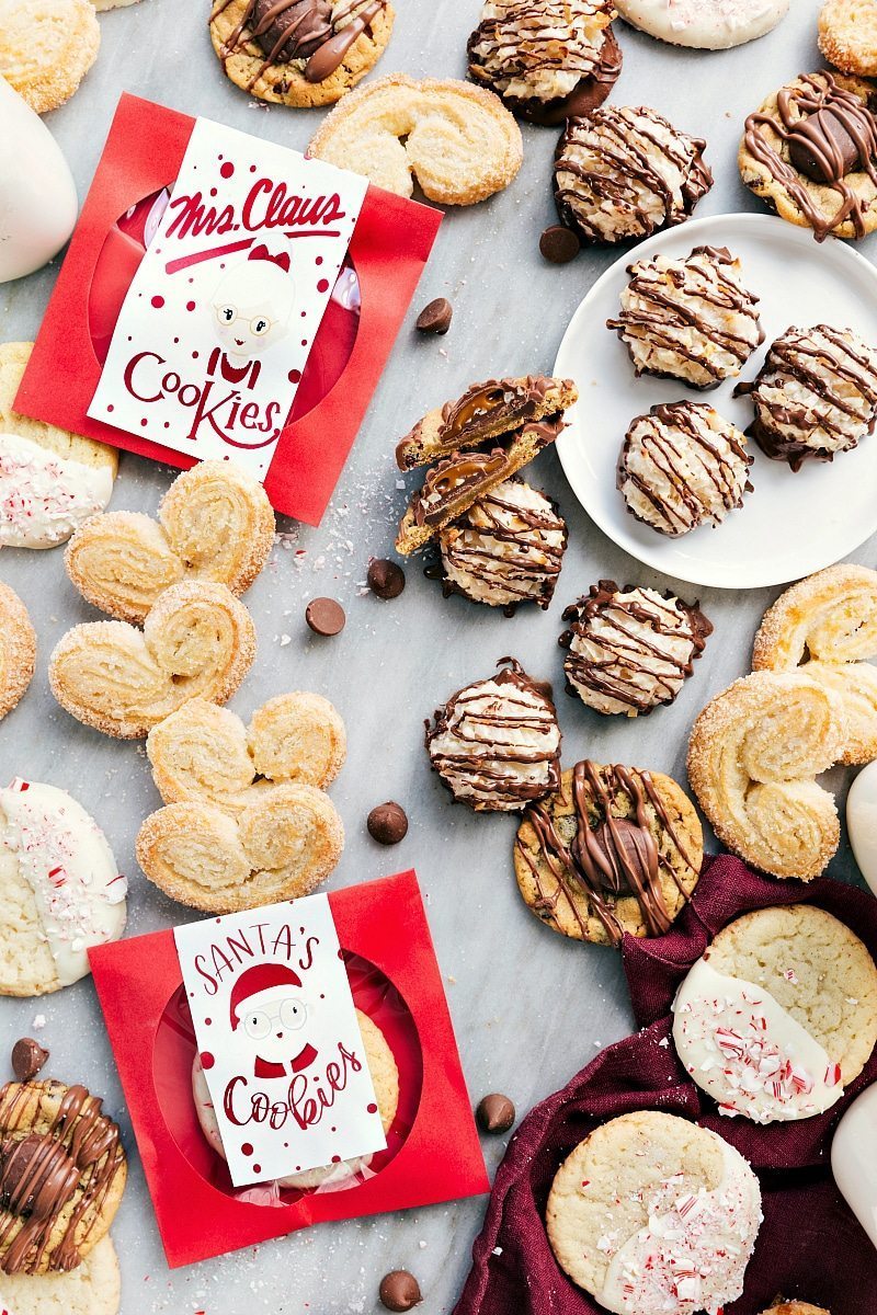The best ever Christmas cookies! PLUS two free printables to festively package up these cookies! Recipe via chelseasmessyapron #holidays #chocolate #best #quick #easy #simple #3ingredients #christmas #cookies 3 Ingredient Christmas Cookies on a tray ready to be served