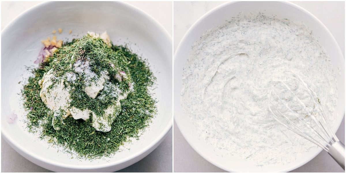 How To Make Veggie Dip All the veggie dip ingredients are added to a bowl and whisked together.