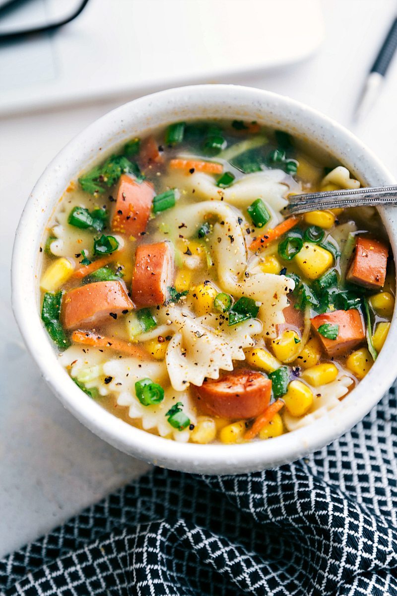 Cajun Sausage And Noodle Soup Recipe Cajun sausage and noodle soup in a bowl ready to be enjoyed.
