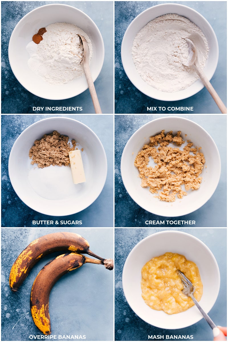 Ultimate Banana Cupcakes Combining the dry ingredients and cream together the wet ingredients.