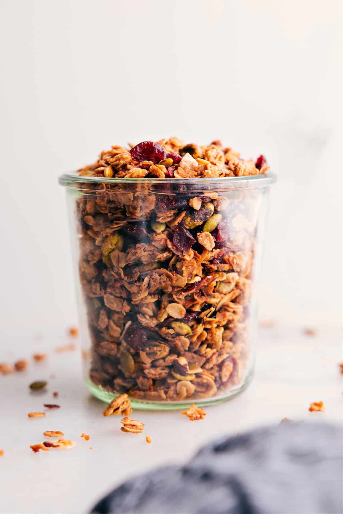 Most Flavorful And Delicious Homemade Granola Recipe Homemade granola packed in a jar, ready to enjoy.