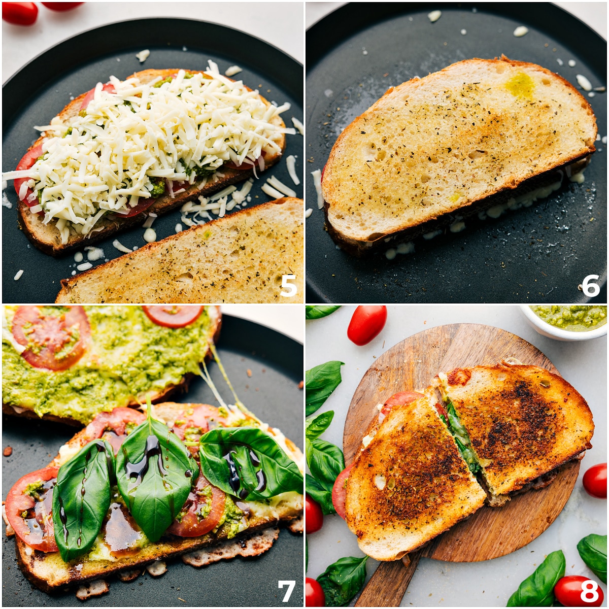 The Best Caprese Grilled Cheese Recipe Being Made The whole recipe being cooked in a skillet until everything is warmed through and melted.