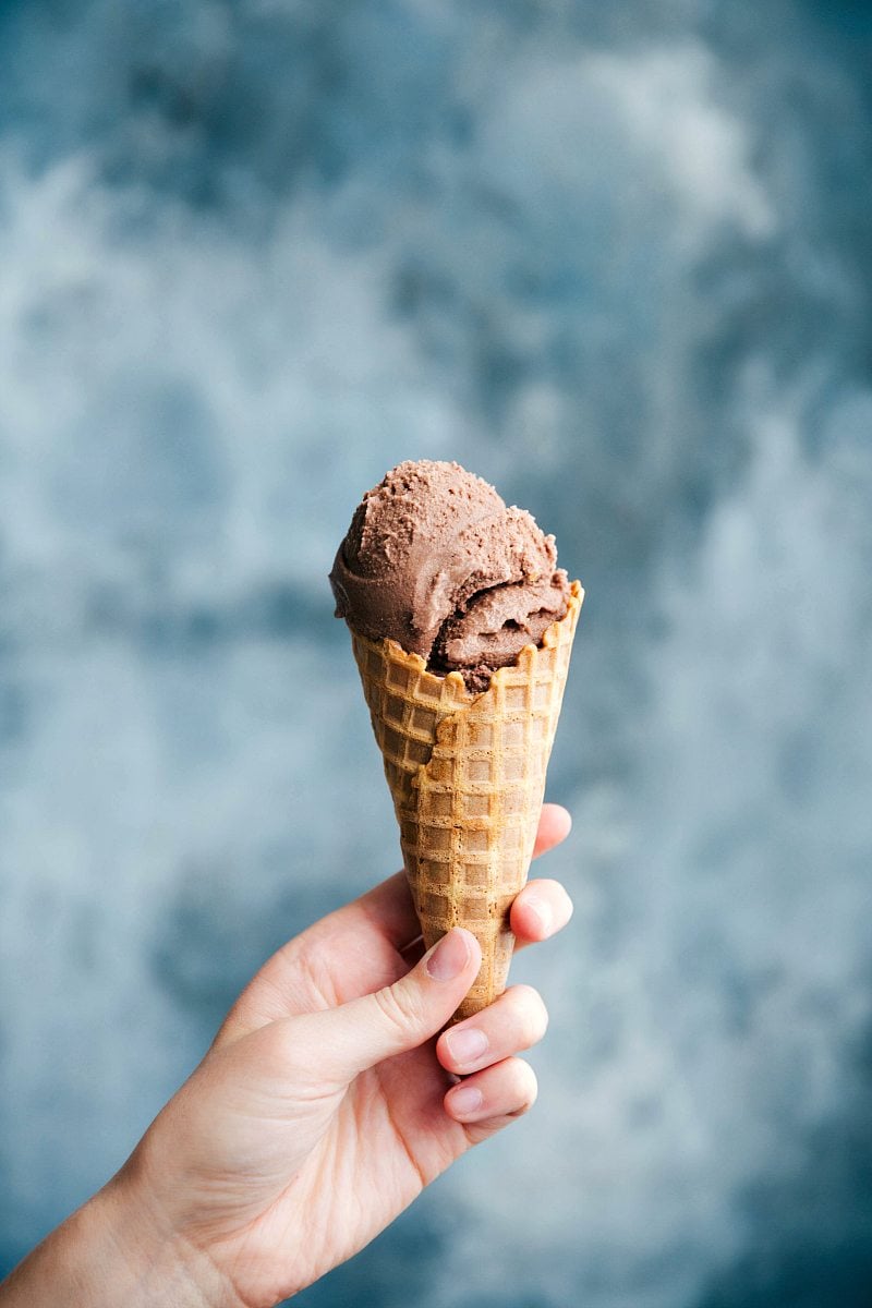 Cone with Chocolate Gelato A waffle cone cone filled with rich and creamy chocolate gelato.
