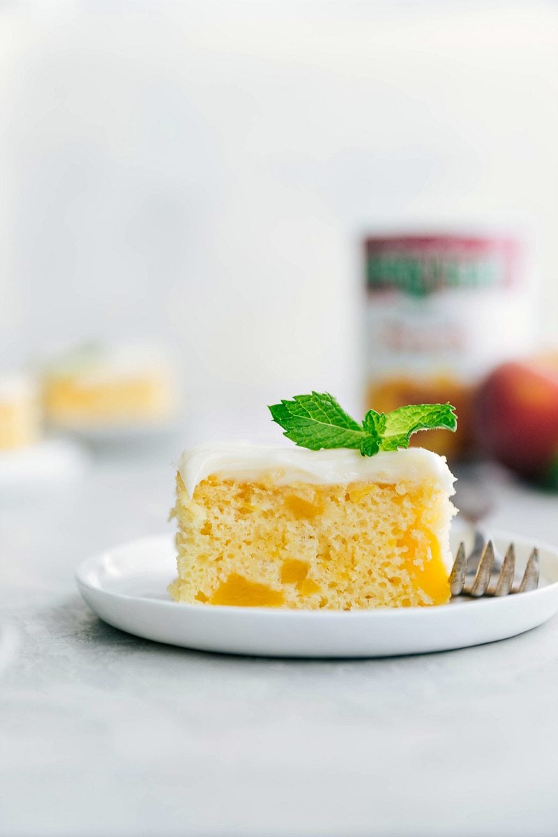 Peaches and Cream Cake frosted with cream cheese frosting.