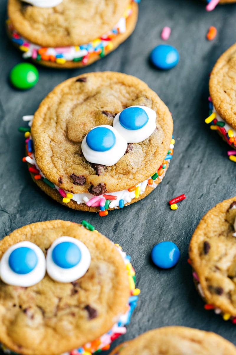 Whether you buy or bake the cookie base, the decorations are super-easy to do. Monster-face cookies decorated for Halloween.