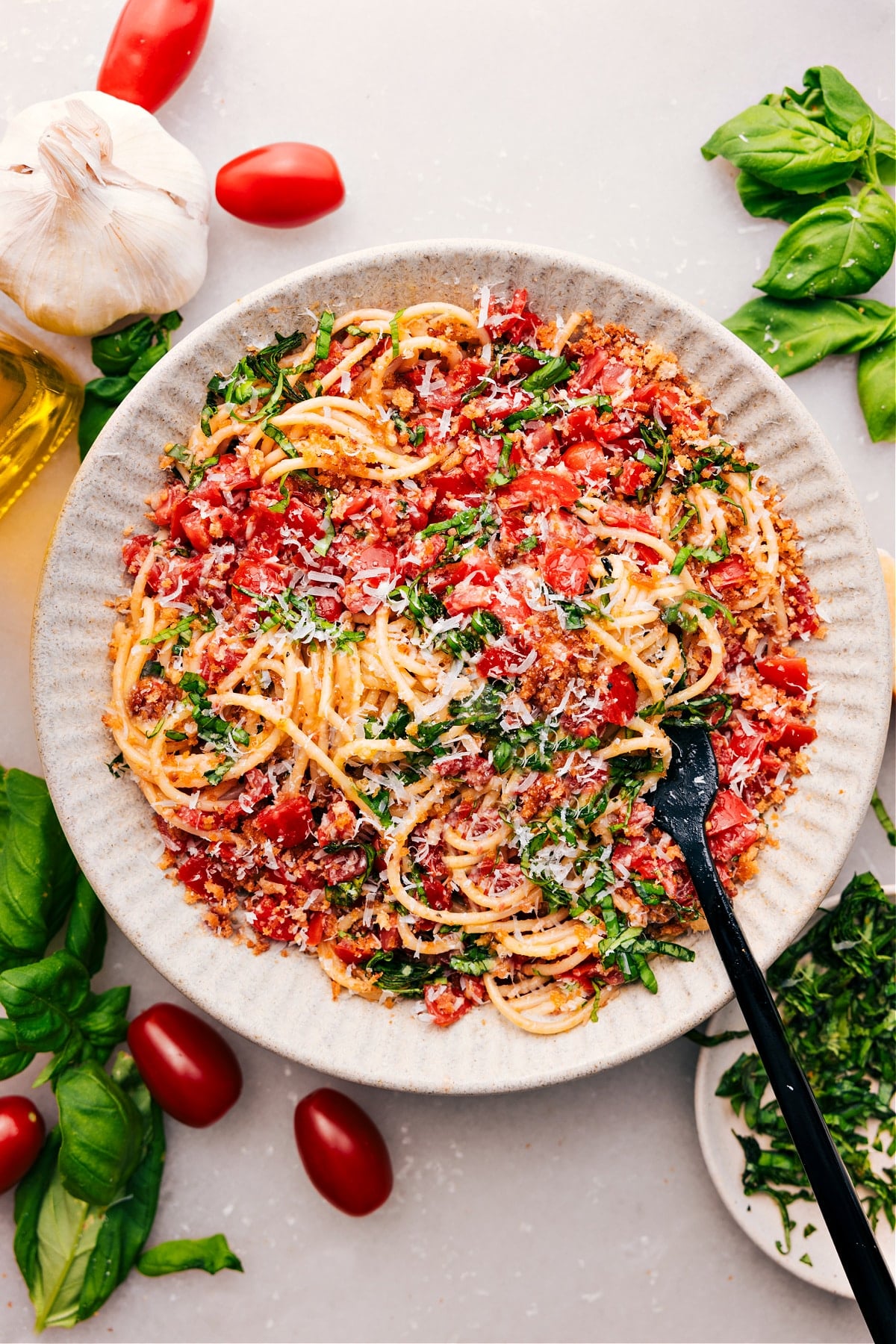 Classic Appetizer Turned Pasta Bruschetta pasta from the pasta recipes roundup, a fresh and flavor-packed dinner with tomatoes, herbs, and pasta.